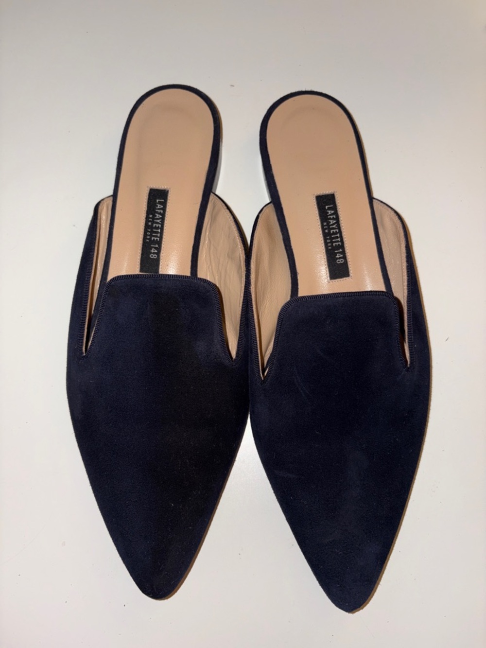 Lafayette 148 New York Navy Suede Pointed Slip-On Mules